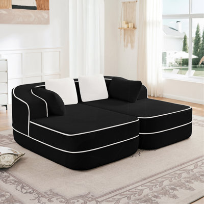 Canapé de 77,2 po en tissu Teddy 32D de haute densité sans assemblage, canapé moelleux et confortable, canapé-lit, conception contrastée, esthétique symétrique, pour le salon, noir
