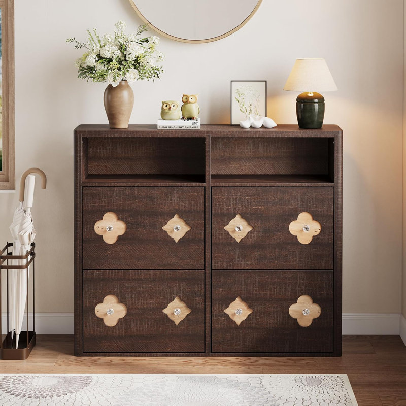 4-Drawer Flip-Front Shoe Cabinet, Slim Freestanding Wooden Shoe Storage Organizer with Hidden Compartments for Entryway and Hallway
