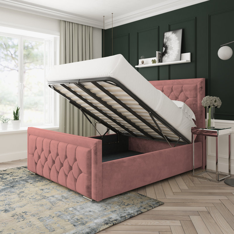 Maple Conistan Upholstered Ottoman Bed Frame, Kingsize (5'), Pink