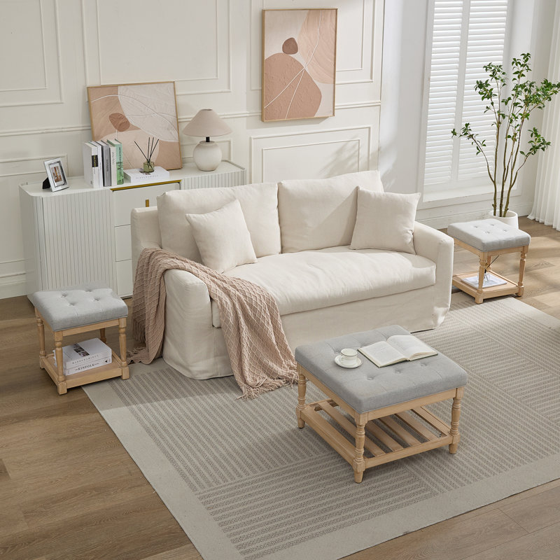Ensemble de 3 tables basses et table de bout avec rangement Gladis, Plateau gris / base brun clair