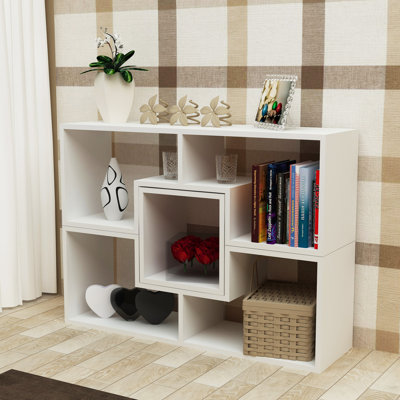 Modern White Bookshelf with Numerous Shelves, 41.3 x 30.0 x 11.6 inches | 100% Melamine Coated Particle Board, Thickness: 0.7 inches | Wall-Mountable Design, Perfect for Home or Office Organization