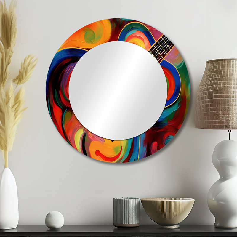 Guyla Music In Color III - Music Wall Mirror, Modern Round Decorative Mirror, Printed Metal Art, 23" x 23"