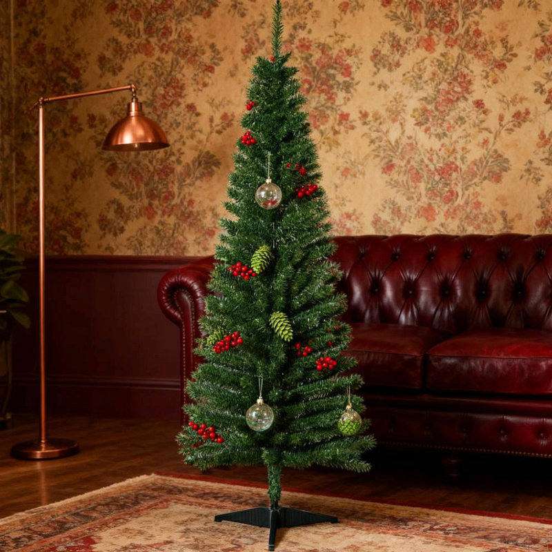 Arbre de Noël, arbre à crayons artificiel, idéal pour les fêtes avec installation facile, H 4,9 pi, Vert
