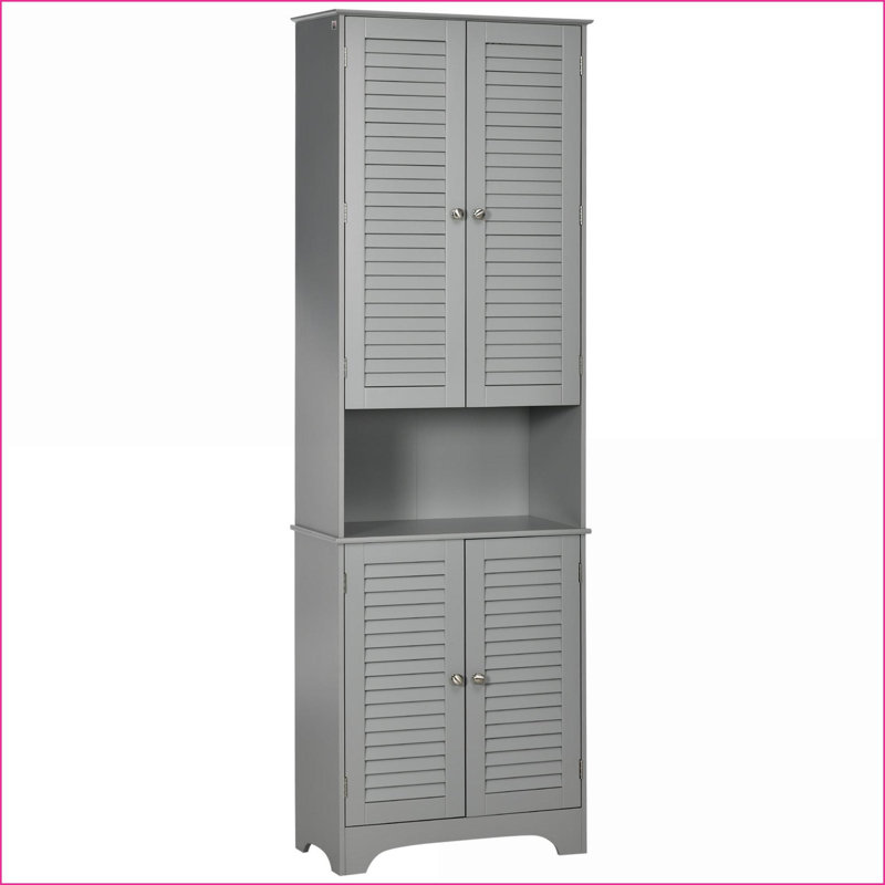 Cabinets, Tall Narrow Bathroom Storage (23.5”W x 11.75”D x 71.75”H) with 2 Cabinets, Adjustable Shelves &amp; Countertop, Slate Gray | MDF | Contemporary