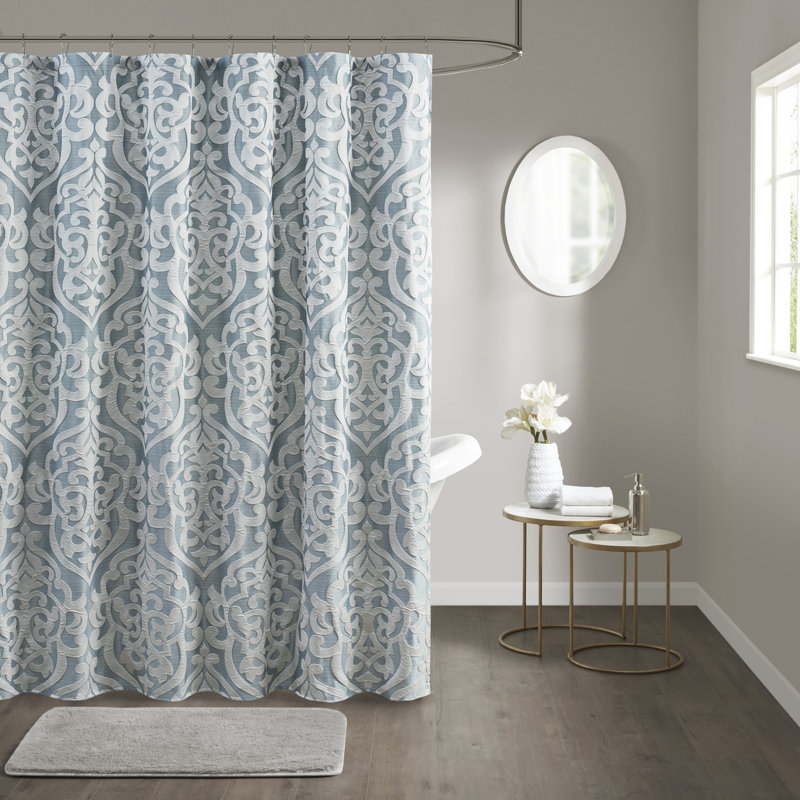 Odette Geomertic Jacquard Single Shower Curtain, Aqua