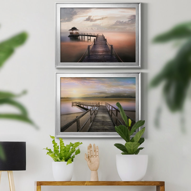 Early Morning Maldives - Ensemble de 2 reproductions d'art sur toile encadrées, H 22,5 po x l 61 po x P 1,5 po, Argent