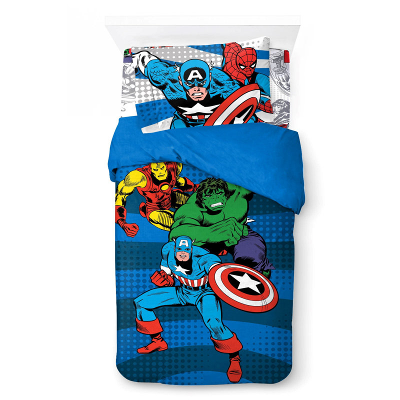 Marvel Comics Avengers 100% Cotton 3 Piece Single Bedding Set - Superhero Collection Includes Duvet Cover, Fitted Sheet & Pillowcase