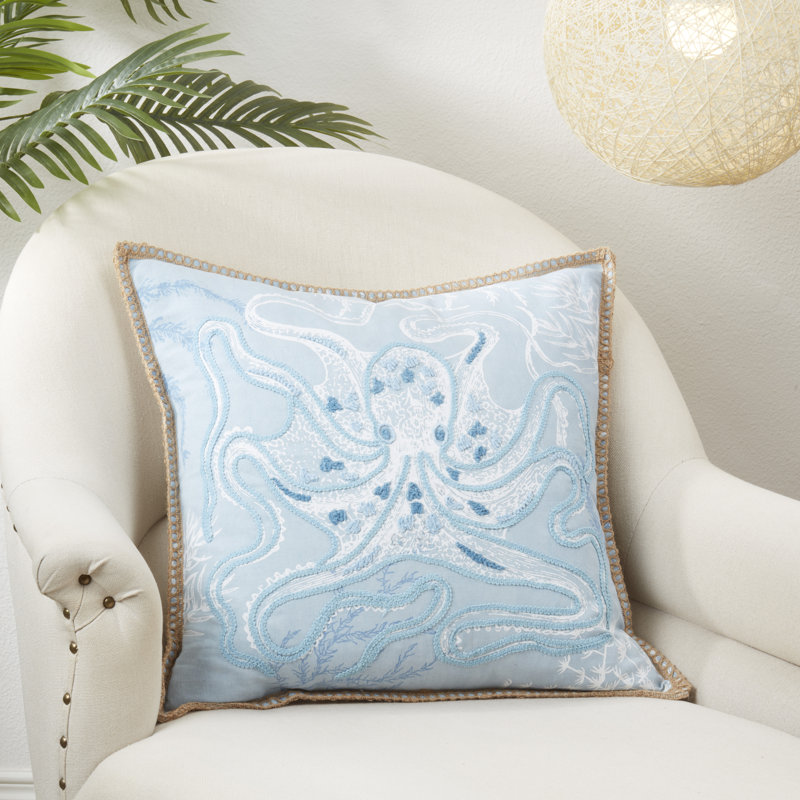 Oceanic Octo-Hug Blue Cotton Throw Pillow, 20" x 20"