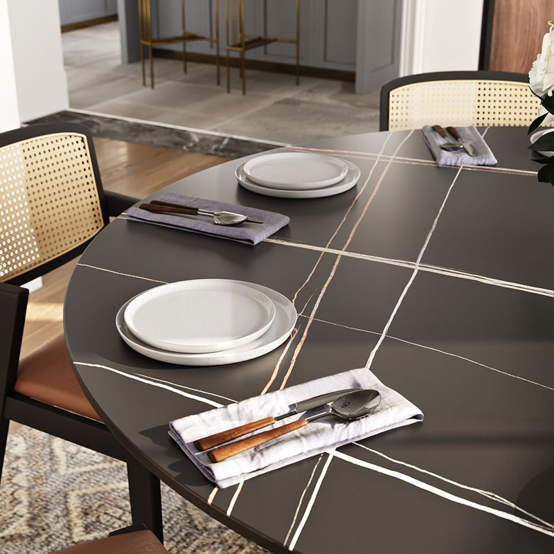 Table de salle à manger 51 po Vera, H 29,53 po x L 51,18 po x l 51,18 po, Noir mat, Bronze