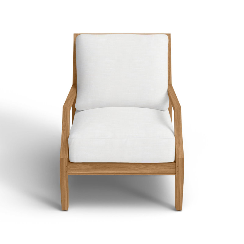 Haley Teak Patio Chair with Cushions, Natural Teak, Rollo Lace InsideOut® Linen, No welt + Standard fill
