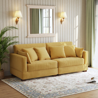 Maelina Upholstered Corduroy Modular Sofa with Pillow Back and Solid Wood Legs
