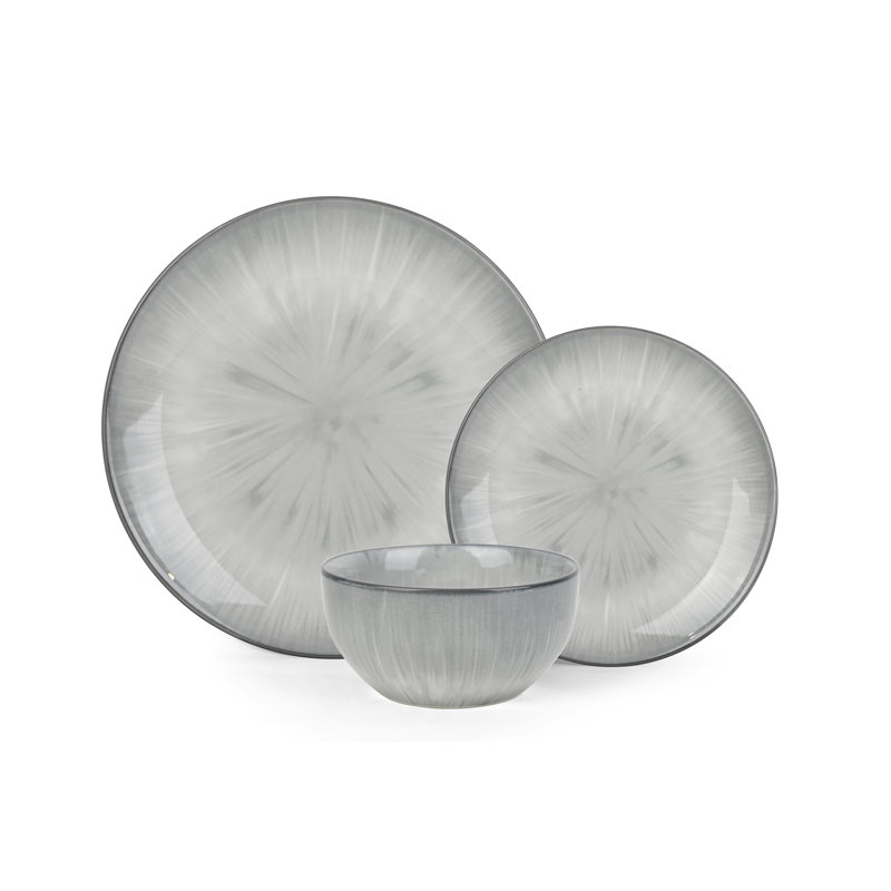 Waterside 12pc Reactive Glaze Porcelain Dinner Set, Silver