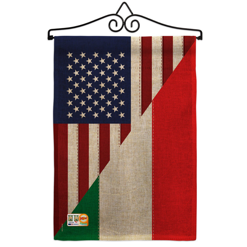 En toile jute à 2 côtés de l’amitié american italien, 19 x 13 po ensemble de drapeau