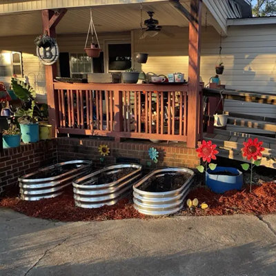 2 Pack 4*2*1Ft Raised Garden Bed Kits, Outdoor Oval Metal Galvanized Ground Planter Garden Boxes For Planting Plants Vegetables