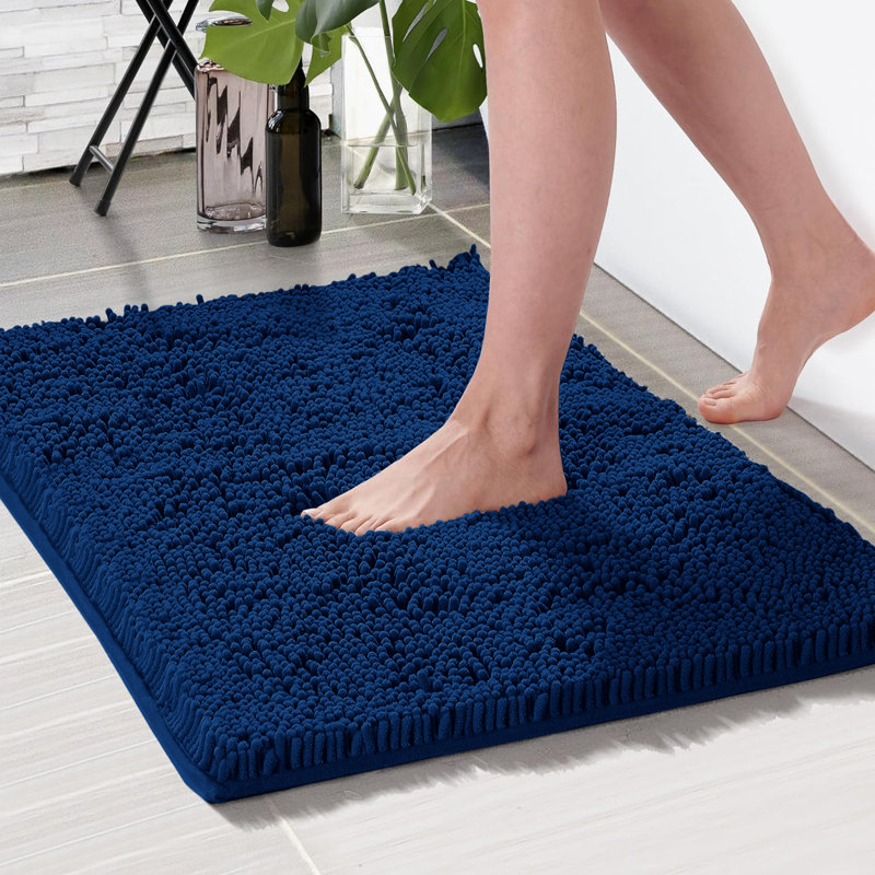 Chenille Non-Slip Non-Slip Bath Mat, Navy, 50cm Width X 80cm Length