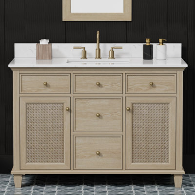 Meuble-lavabo simple 48 po Ronnie avec comptoir en quartz de Carrare blanc, pré-assemblé