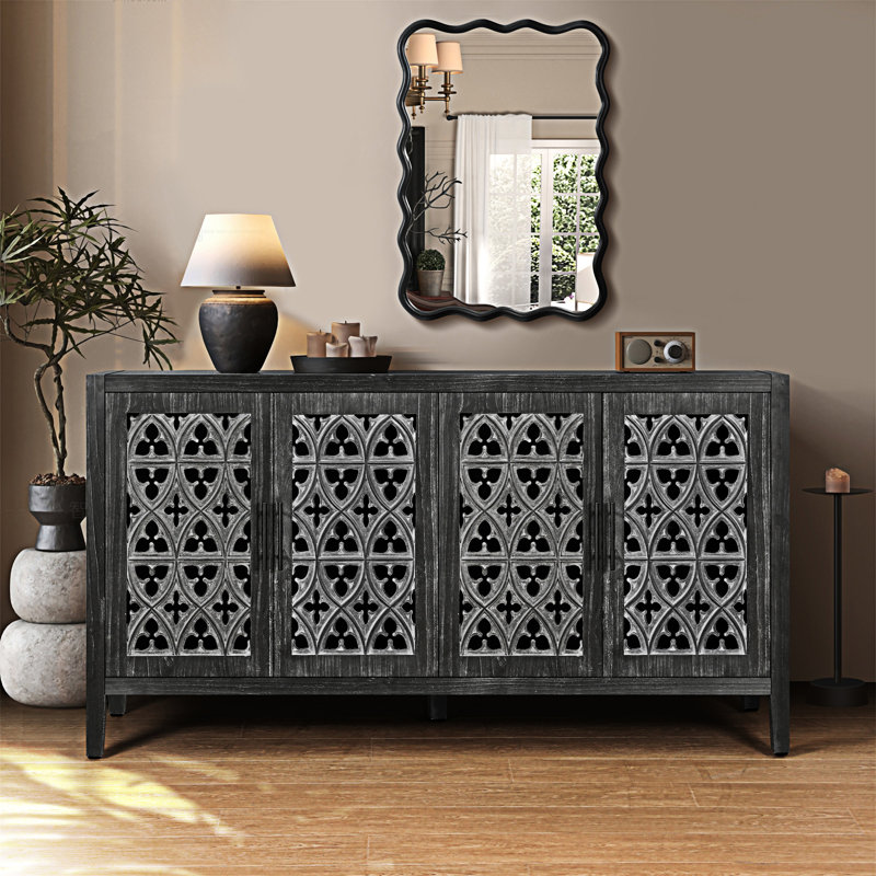 Hollow Four Door Antique Cabinet, Antique Black