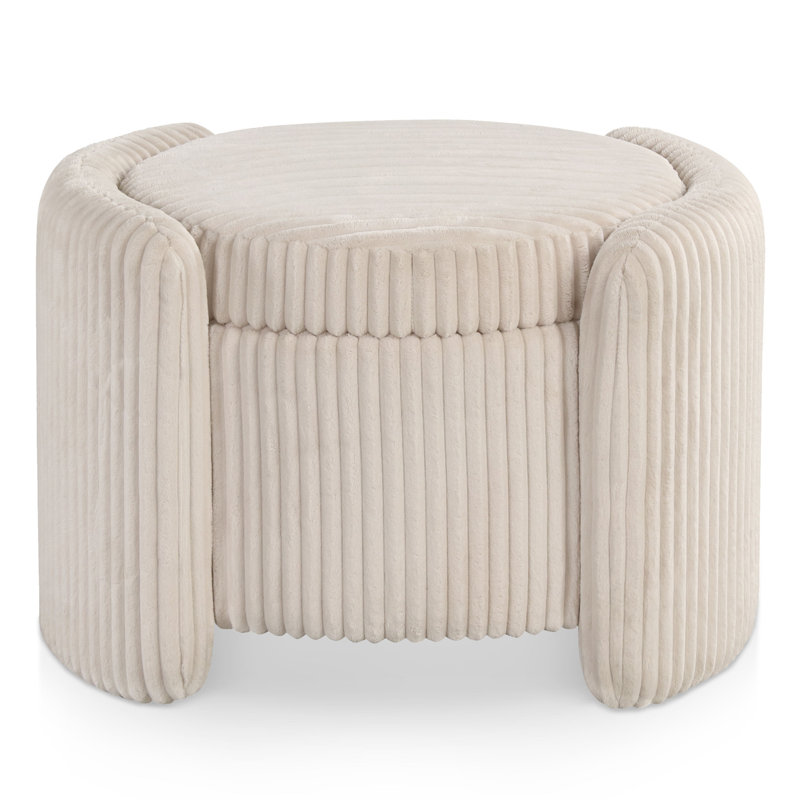Buckler Round Storage Ottoman, Beige