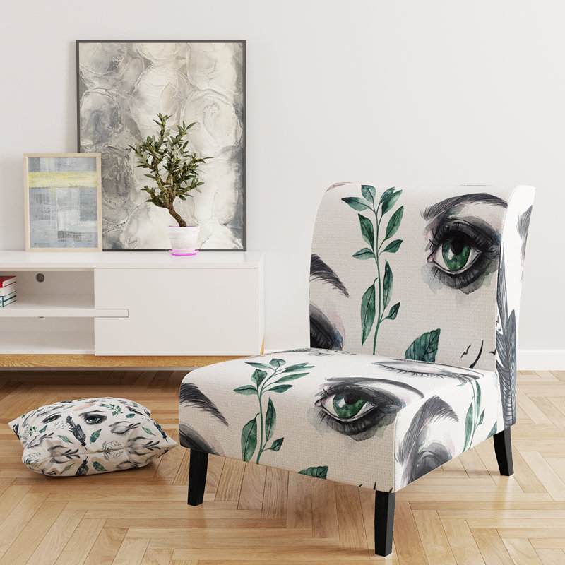 Brechta Vibrant Curve Design II - Velvet Upholstered Modern Slipper Chair, Green/Dark Gray
