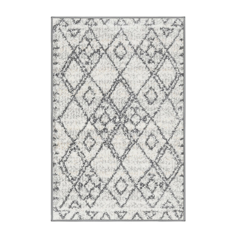 Tapis contemporain beige / blanc, Rectangle 7 pi x 10 pi