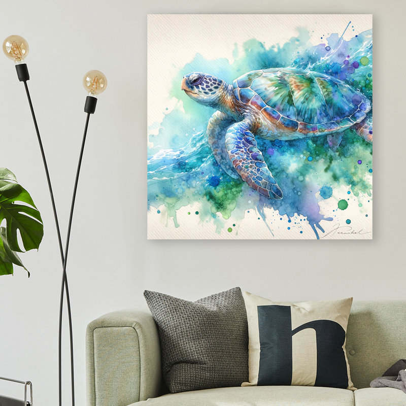 Aqua Marine Dreams - Tortue de mer sur toile, H 40 po x l 40 po x P 1,5 po