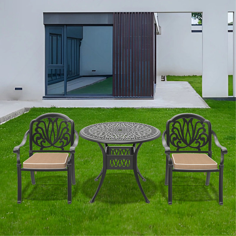 3-Piece Set Of Cast Aluminum Patio Furniture With Cushions