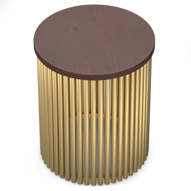 Table de bout en bois massif Demy, Plateau cognac / base dorée, H 21,3 po x l 17,5 po x P 17,5 po