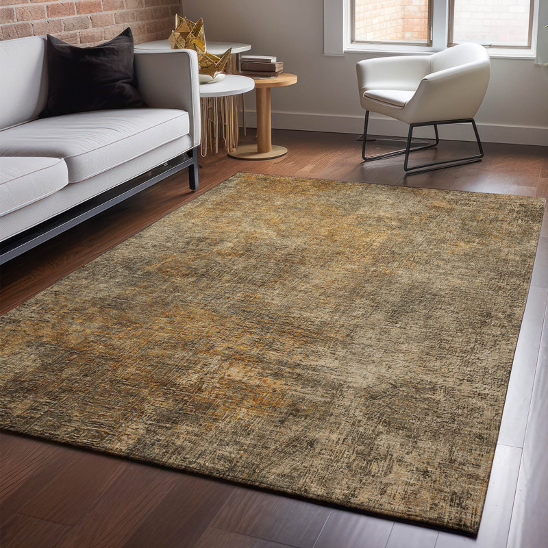 Tapis brun Cerrito AMF593 lavable à la machine de qualité supérieure, Rectangulaire 8 pi x 10 pi