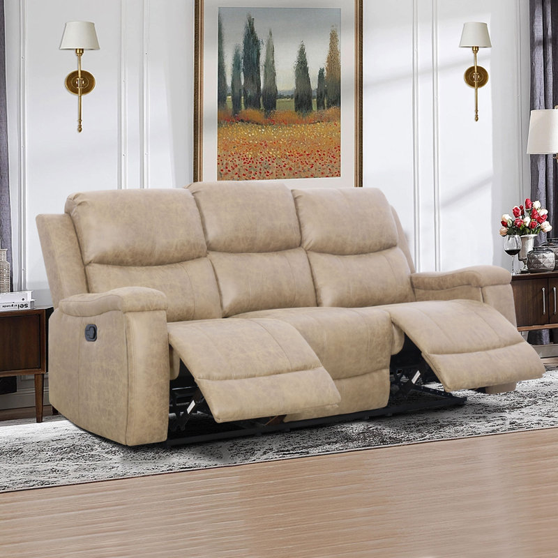 Canapé inclinable manuel en cuir végétalien de 81,6 po Emony, Similicuir beige performance
