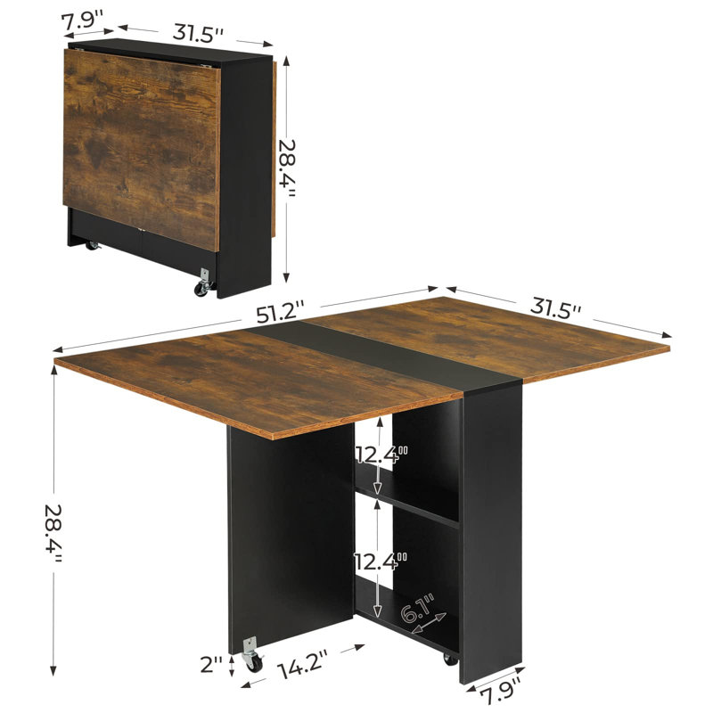 Leaf Tables For Small Spaces, Foldable Dining Table With 2-Layer Storage Rack