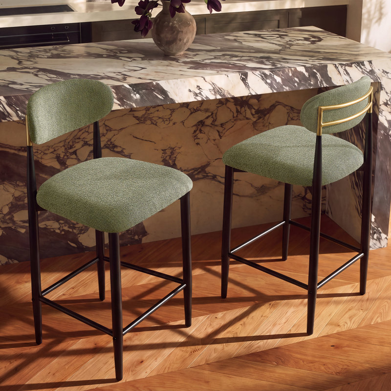 Tabouret de bar revêtu de chenille vert Velora, Chenille verte