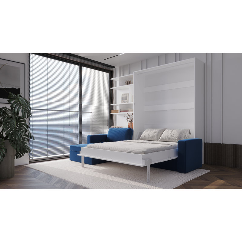 Neidelin Upholstered Bed, White/Navy