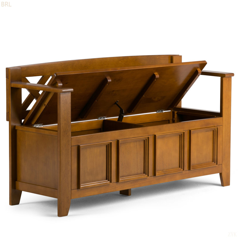 Banc de rangement en bois massif pour hall d'entrée, Marron clair