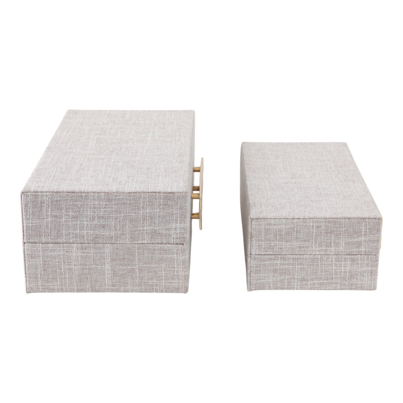 Boîte de rangement décorative en tissu avec couvercle et fermeture métallique double - Rangement moderne idéal pour photos ou objets de décoration - Lot de 2, 23 cm, brun