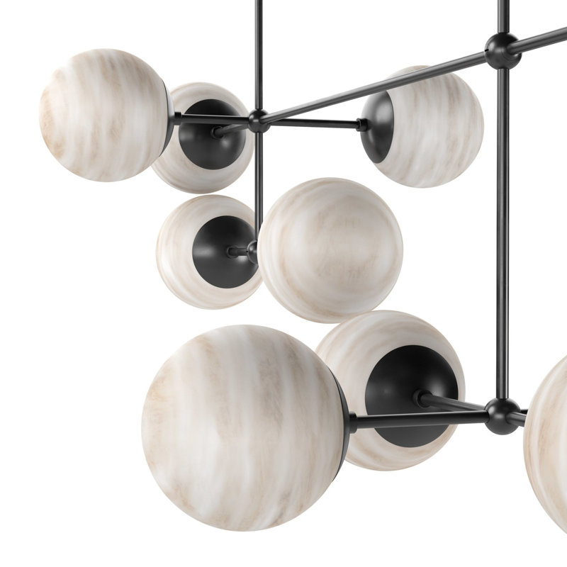 Armstrong 10 - Light Chandelier, Burnished Brass, Marbled Matte Glass