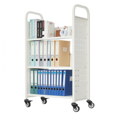 Chariot à livres à 3 niveaux en forme de L