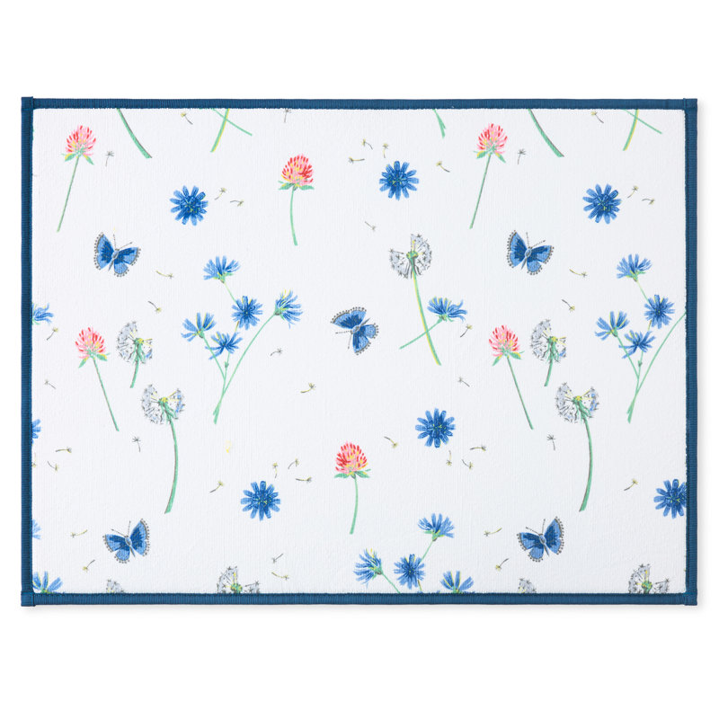 FIESTA Breezy Floral Dish Drying Mat, Twilight Blue, 16"x22"