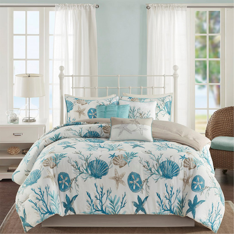 7 Piece Cotton Sateen Comforter Set Aqua Cal King, California King Comforter + 6 Additional Pieces
