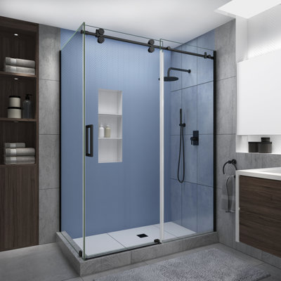 Langham XL 60" - 64" W x 30" D x 80" H Frameless Rectangle Sliding Shower Enclosure