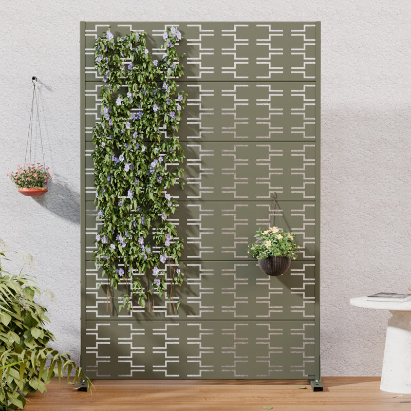 H 72 po x l 47 po x P 16 po avec écran d'intimité en métal et panneau de clôture en treillis pour terrasse, Gris olive