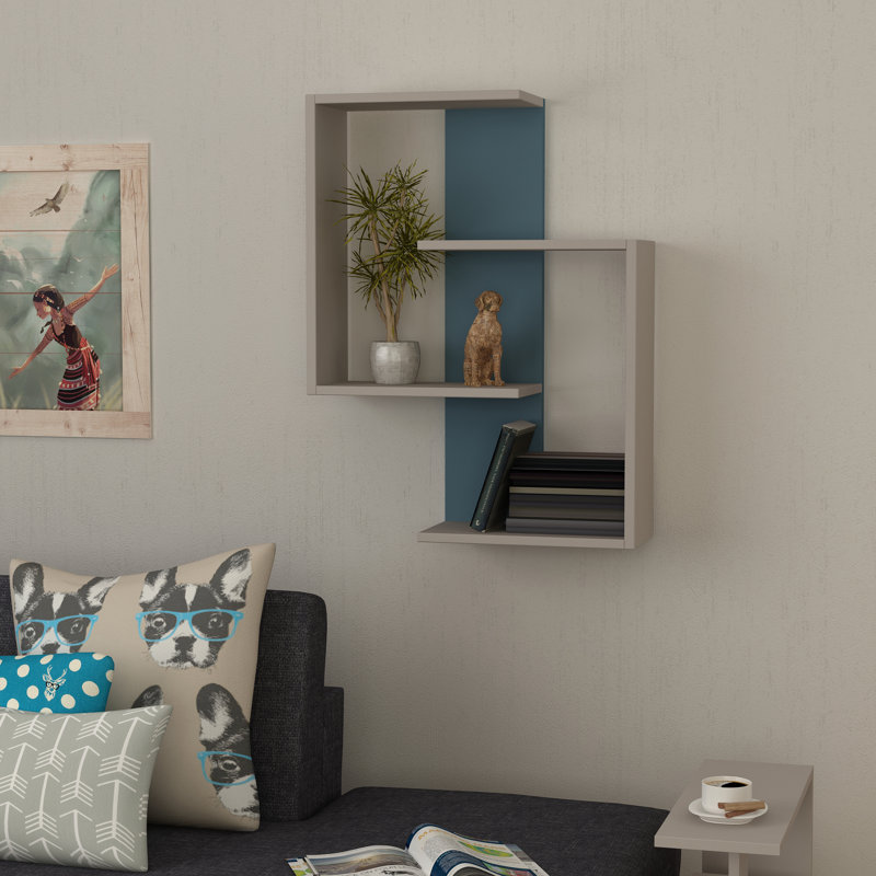 Theodore 3 Piece Floating Shelf, Light Mocha/Turquoise