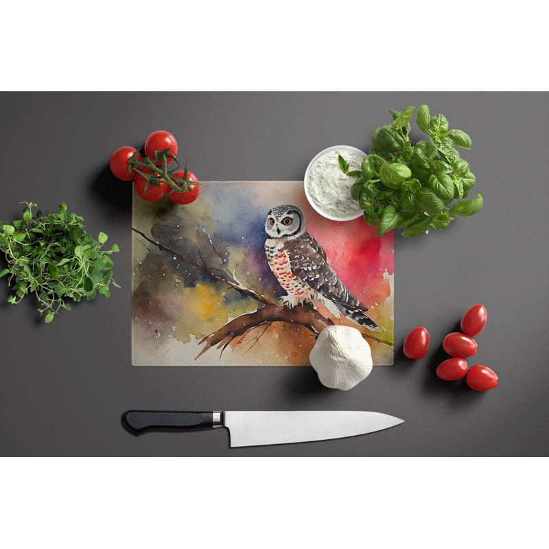 Northern Hawk Owl Glass Cutting Board