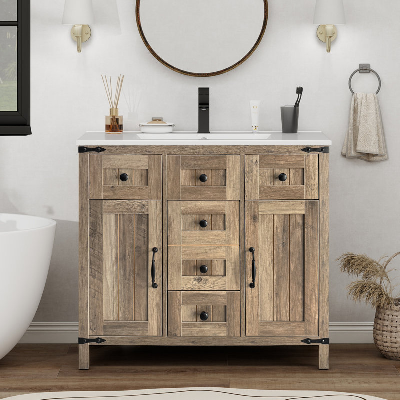 Farmhouse Bathroom Vanity With Sink and Faucet, 36"