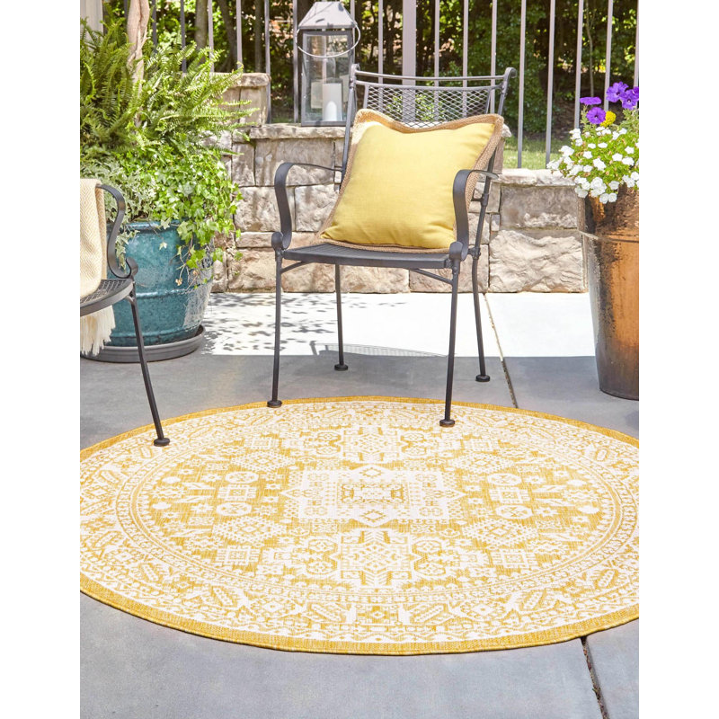 Tapis intérieur / extérieur brun Anaruth, Rond 7 pi 10 po