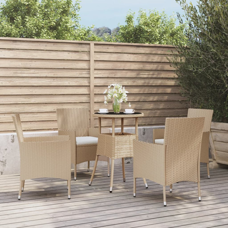 Ensemble bistro extérieur avec coussins Tymier, 4, Blanc / beige