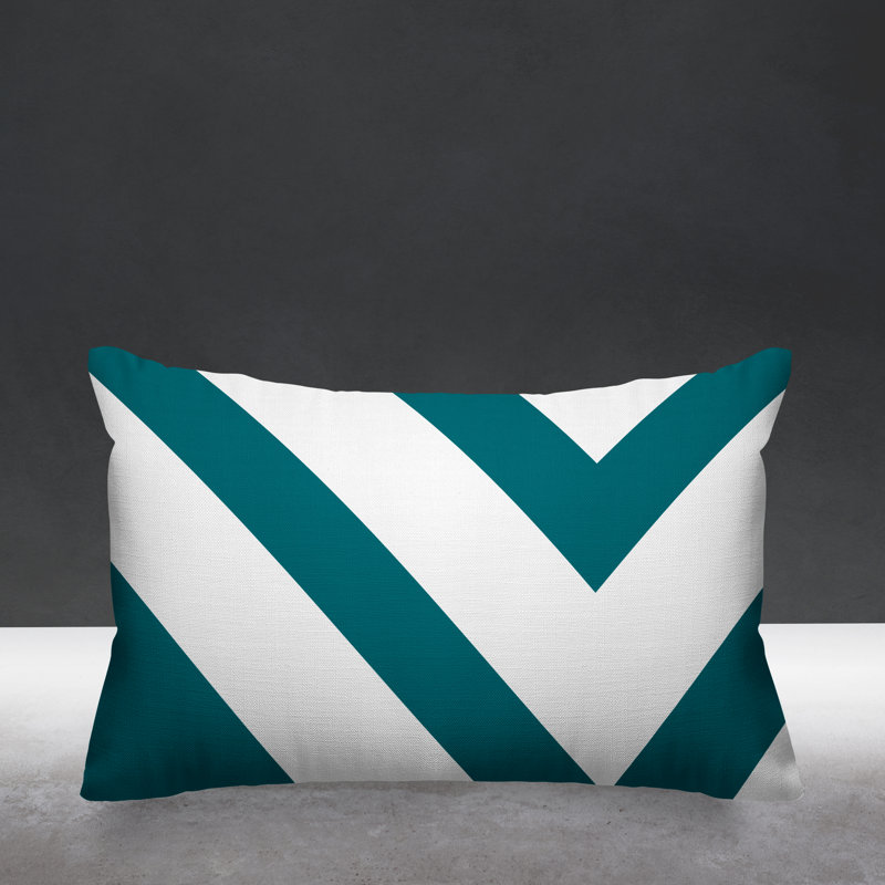 York Geometric Outdoor Reversible Throw Pillow, 14" x 20", Green, Rectangle