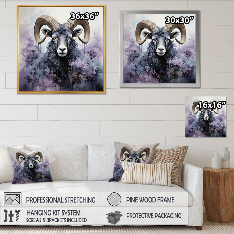 " Purple Sheep Enigmatic Ewes ", 36" H x 36" W x 1.5" D, Black Picture Framed