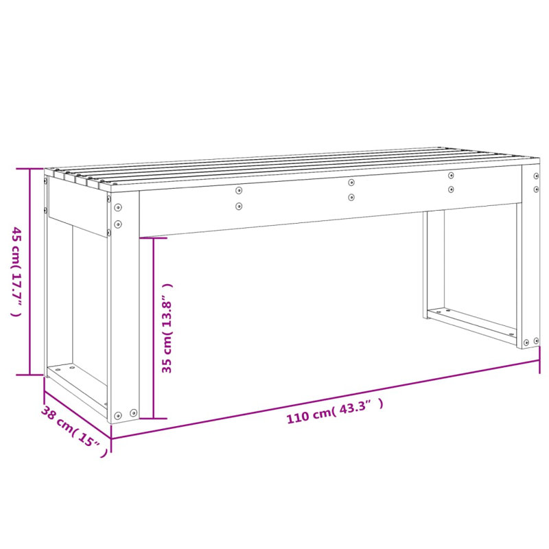 Dimmick Solid Wood Outdoor Bench, 45cm H x 110cm W x 38cm D, Grey