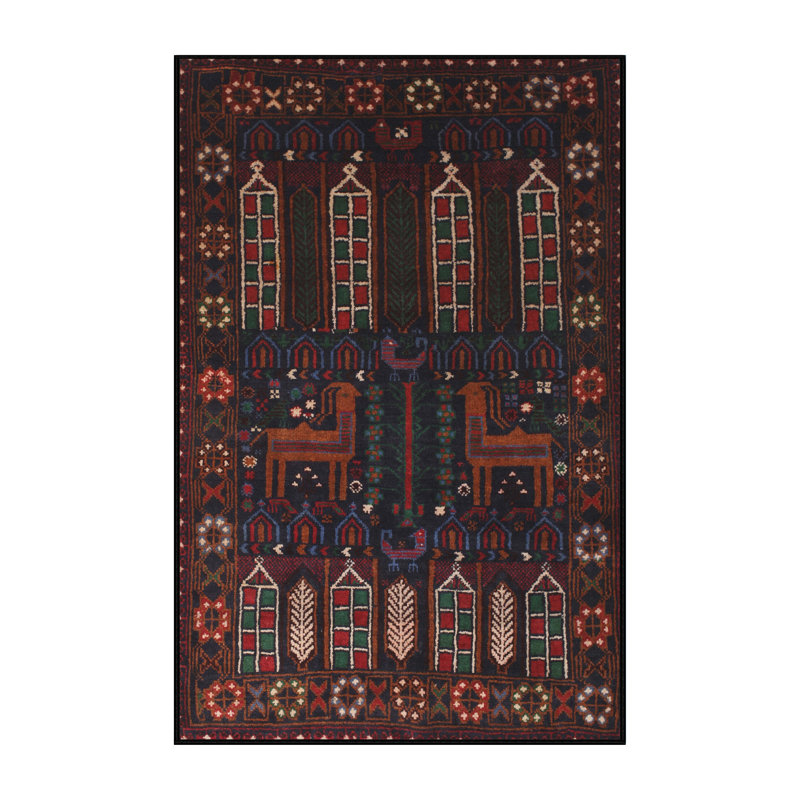 Tapis traditionnel brun / rouge / vert, Rectangulaire 8 pi x 10 pi