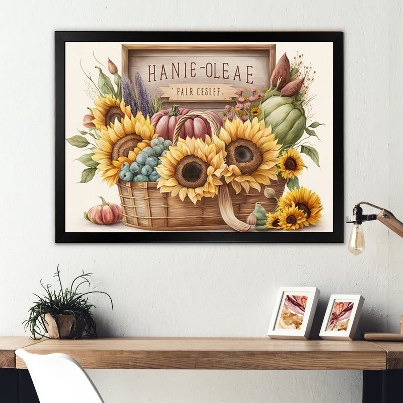 «Flowers and Fruit in Basket I», reproduction sur toile, H 12 po x l 20 po x P 1 po, Cadre noir